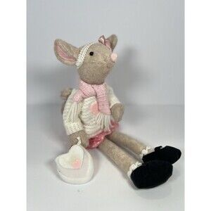 Stuffed Girl Mouse Doll Dressed With A Winter And Heart Motif. She Sits‎ At Edge